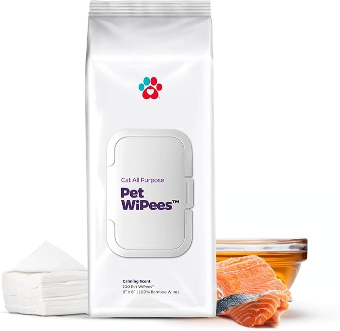 Cat All Purpose Pet WiPees™ – 100 Daily Cat Bath Wipes, All Natural Cat Wipes for Ears, Fur & Folds, Gentle Pet Wipes for Cats, pH-Balanced to Cats Specific Skin & Biome (Calming, 100ct)