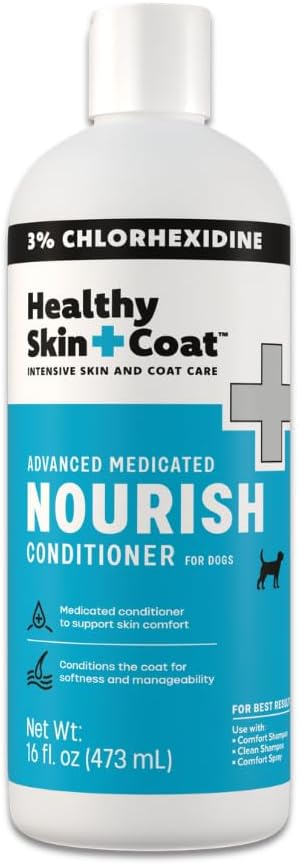 Advanced Medicated Nourish Pet Conditioner, 16 oz - for Dogs and Cats, 3% Chlorhexidine, Supports Skin and Coat Health, Soothes Dry Irritated Skin and Coat, Made in The USA