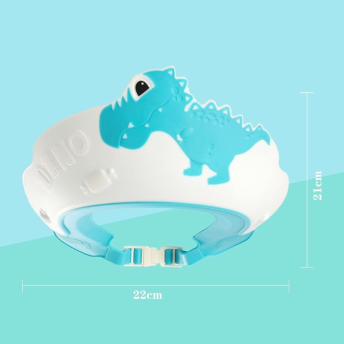 Shower Cap for Kids, Baby Toddler Hair Washing Shield, Visor Hat for Eyes and Ears Protection for 0-9 Years Old Children, Cute shape Shampoo Cap Makes the Baby Bath More Fun (Dinosaur, Blue)