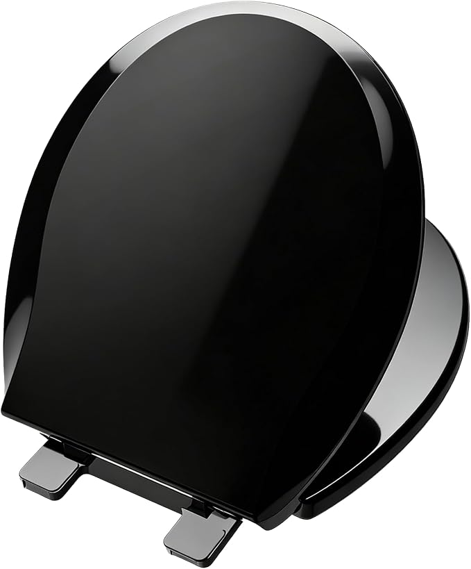 Black Toilet Seat Round, Soft Close, Bottom Fixing, PP Material, Safe and Easy Clean, 16.5 Inch