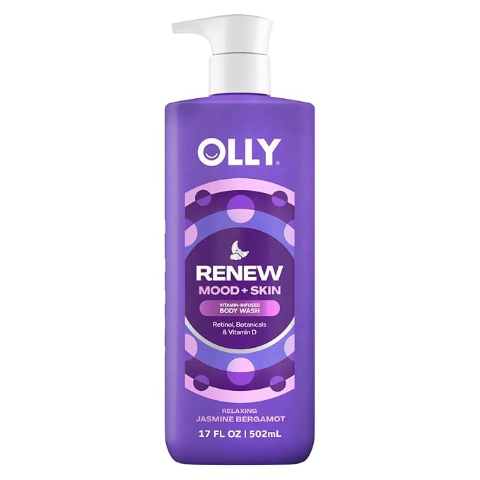 OLLY Renew Body Wash with Vitamin D, Retinol & Botanicals – Nourishing Cleanser for Skin Barrier Repair, Deep Hydration, Jasmine Bergamot Scent, 17oz