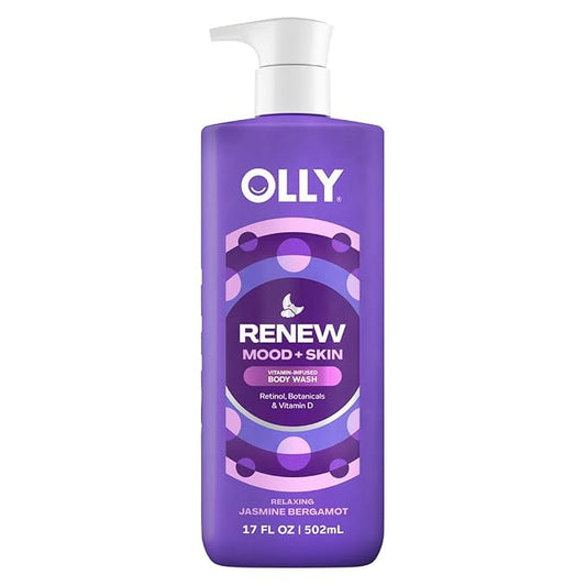 OLLY Renew Body Wash with Vitamin D, Retinol & Botanicals – Nourishing Cleanser for Skin Barrier Repair, Deep Hydration, Jasmine Bergamot Scent, 17oz