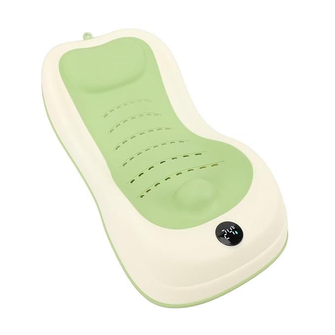 Asixxsix Baby Bath Support, Smart Temperature Sensing Non Slip Baby Bath Seat, Foldable Newborn Bathtub with Thermometer for Newborns Infants Toddlers (Green)
