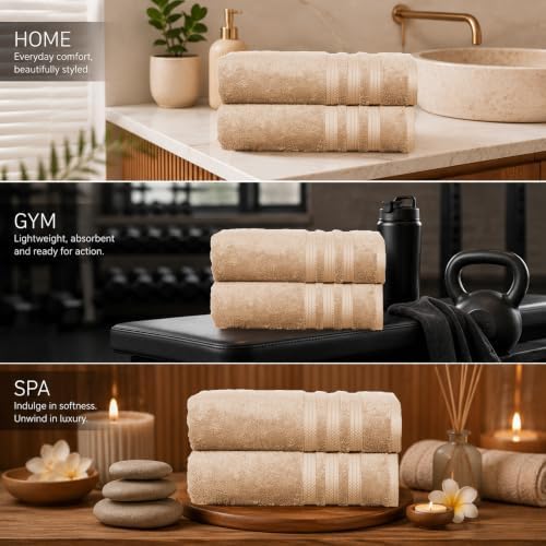 Bath Sheets 2 Pack Extra Large 35 x 70 Inches 600 GSM 100% Ring Spun Combed Uzbek Cotton Bath Towels Oeko-TEX Certified Soft Highly Absorbent Quick Dry – Desert Beige