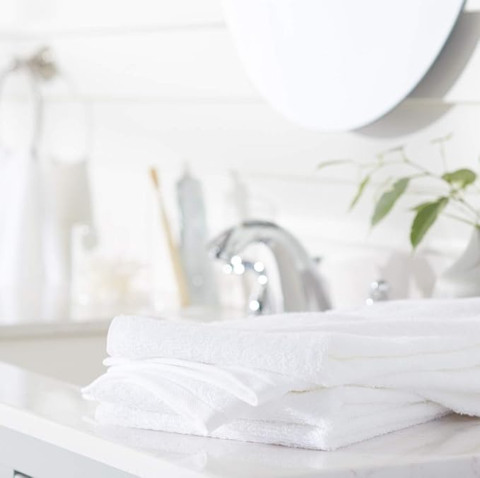 Amazon Basics 100% Cotton Hand Towels, Fade-Resistant, Soft and Absorbent, 16 x 26 inches, White, 6-Pack