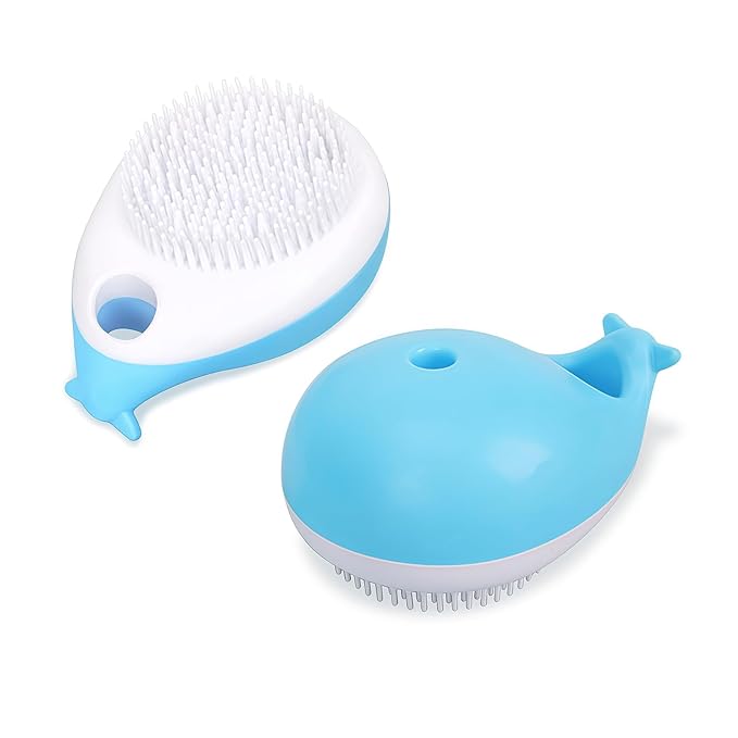Whale-Shaped Pet Bath Massage Brush,Gentle Silicone Bristles for Dog and Cat Bathing & Massage,Shampoo Brush with Built-in Shampoo Dispenser