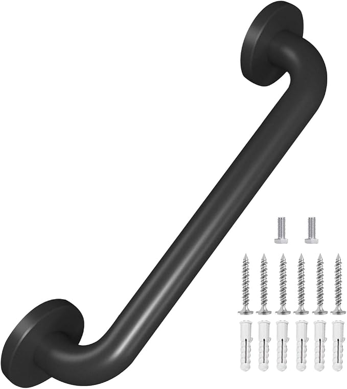 Metal Industrial Stairs Grab Wall Handrail Staircase Steps Indoor Exterior Outdoor Deck Hand Rail Safety Grab Bar (Matte Black) Handle for Stairs Bars Wall Elderly Grab Frame Pipe (12 Inch 1 Pack)