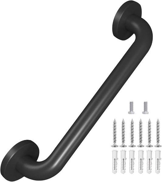 Metal Industrial Stairs Grab Wall Handrail Staircase Steps Indoor Exterior Outdoor Deck Hand Rail Safety Grab Bar (Matte Black) Handle for Stairs Bars Wall Elderly Grab Frame Pipe (16 Inch 1 Pack)
