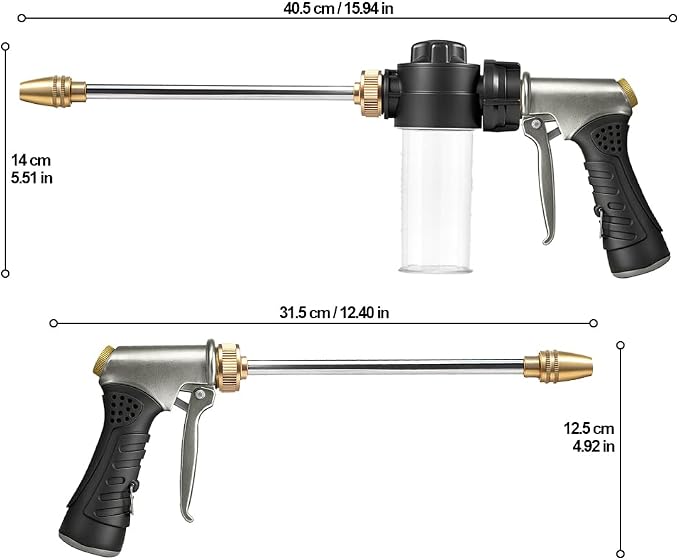 Garden Hose Nozzle with Soap Dispenser, High Pressure Water Nozzle with Adjustable Spray Patterns for Watering Plants, Car Washing, and Pet Showering (Foam Gun B)
