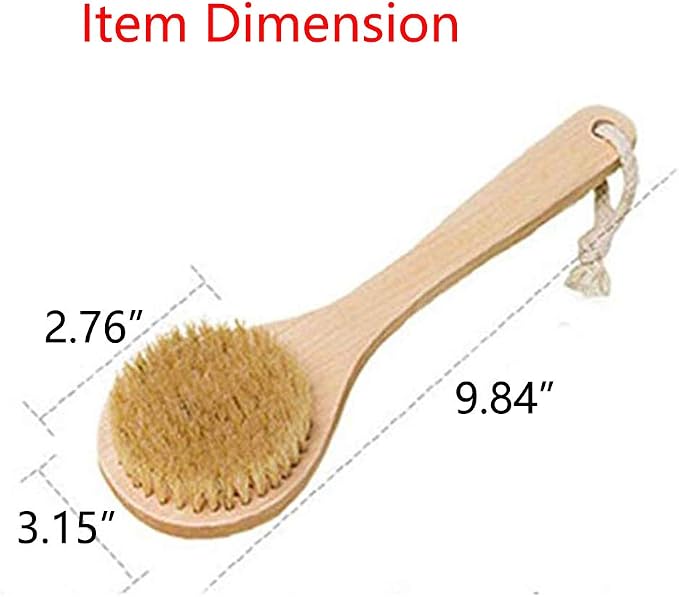 Dry Bath Body Brush Back Scrubber 9.84", Short Handle Natural Bristles Bath & Shower Brush with Anti-Slip Wooden Handle, Perfect for Exfoliating/Blood Circulation/Detox and Cellulite, etc.