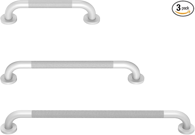 3 Pack Anti Slip Shower Grab Bar Bundle, Munzong 16" 24" 32" White Bathroom Grab Bar, Handicap Balance Bar,1.25" Diameter Safety Hand Rail for Commercial Elderly Injury Senior Assist Bath Handle