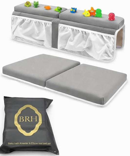 BRH Baby Bath Kneeler & Elbow Rest pad Set for Bath Toys,Baby Bathtub – 1.5 inches Thick Cushion, Non-Slip, 4 Mesh Pockets, Baby Essentials knelling pad, Baby Bath mat