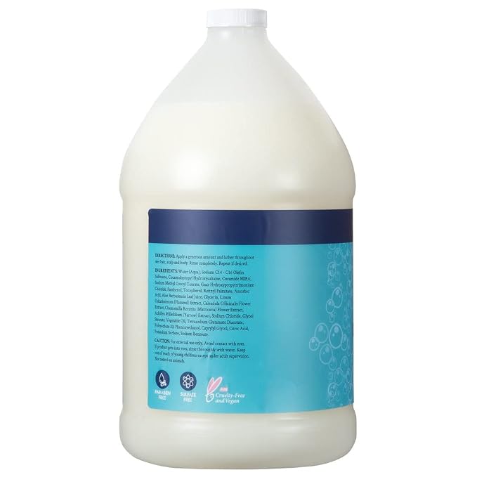 Ginger Lily Farms Botanicals Kid's 3-in-1 Shampoo, Conditioner & Body Wash, Tear-Free Formula, 100% Vegan & Cruelty-Free, Fragrance-Free, 1 Gallon (128 fl oz) Refill