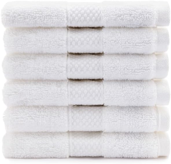Maisonette Loft Egyptian Cotton Turkish Hand Towels - Soft, Absorbent Washcloths for Face - Ideal Quick Dry Small Towel Wash Cloth Set for Bathroom - (13" x 13", 6 Pack) - White