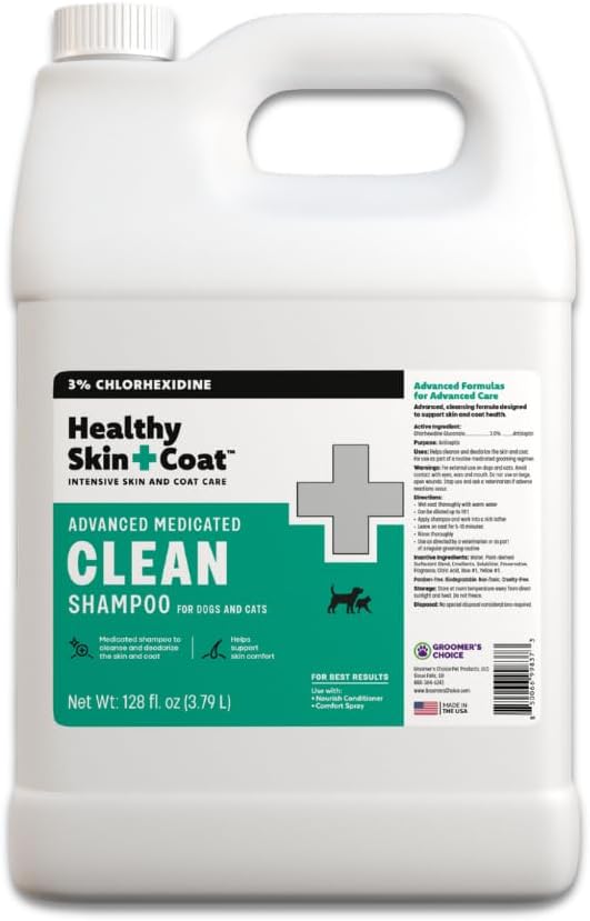 Advanced Medicated Clean Pet Shampoo, 1 Gallon - for Dogs and Cats, 3% Chlorhexidine, Professional Grade, Supports Skin and Coat Health, Made in The USA