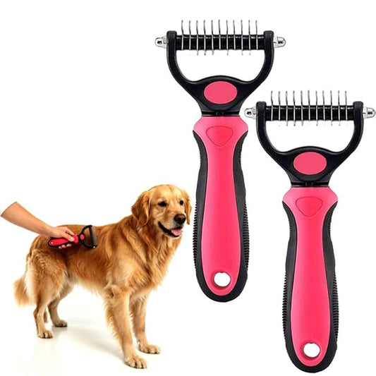 Deshedding Brush for Dogs and Cats: Undercoat Rake Pet Brush for Long Hair - Dematting Comb Removes Tangles Knots and Loose Fur, Grooming Tool for Thick Coats (pink, M+M)