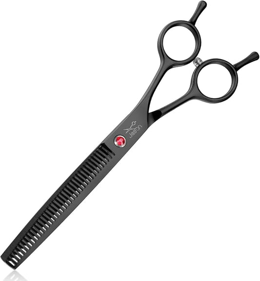 JASON 7" Dog Grooming Scissor - Professional Thinning Shear with 37 Teeth Japanese Stainless Steel Blender Scissors for Dogs, Cats and Other Pets (Thinning, Black) Christmas Gift