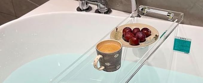 WANLIAN 33inch Luxury Bathtub Caddy Tray for Bathroom Bath tub Table Caddy Shelf for Shower Storage Organizer tub Accessories for Bath tub Table Caddy (Gold-Clear)