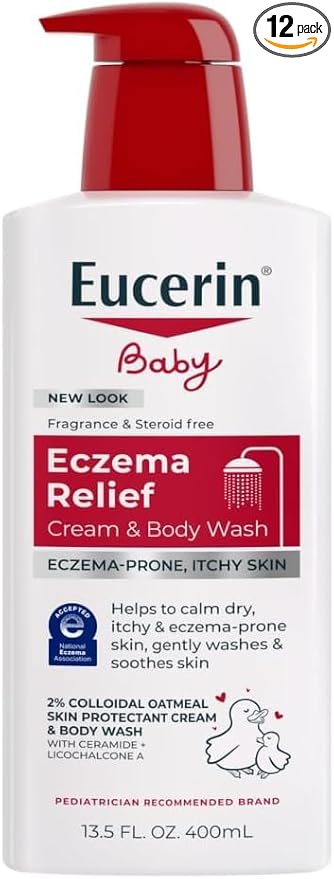 Eucerin Baby Eczema Relief Cream Body Wash, Fragrance Free Eczema Body Wash for Babies with Colloidal Oatmeal, 13.5 Fl Oz Bottle (Pack of 12)