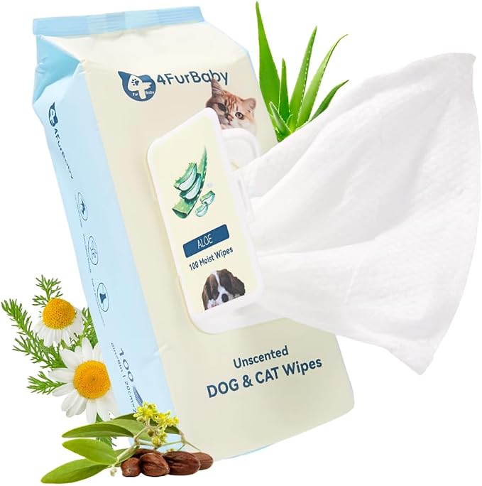 Dog Wipes for Paws and Butt, Unscented, 100 Count | 8" x 8" hypoallergenic, hydrating pet grooming wipes for dogs and cats, unscented for daily care