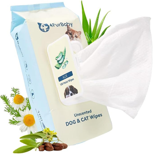 Dog Wipes for Paws and Butt, Unscented, 100 Count | 8" x 8" hypoallergenic, hydrating pet grooming wipes for dogs and cats, unscented for daily care