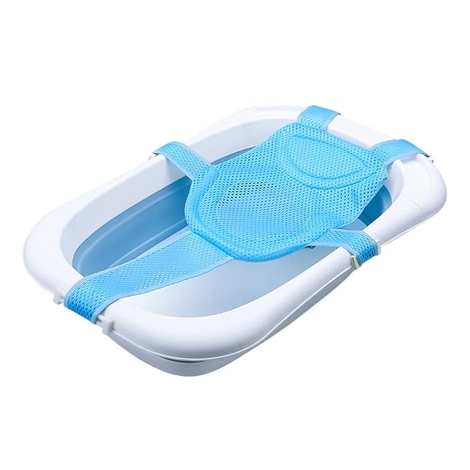 Bath Seat Support Net Newborn Floating Bath Cushion Pad Infant Bathtub Sling Shower Mesh Adjustable Bath Tube Support 5-Points Anti-Slip Bathtub Seat for Age 0-18 Months Light Blue