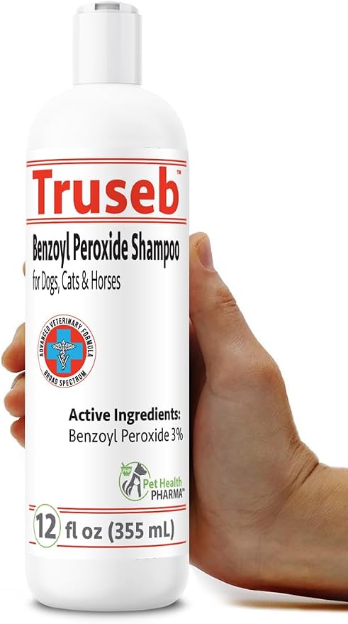 Truseb Clinically Medicated Benzoyl Peroxide 3% Shampoo for Dogs, Cats Horses - Helps Relieve Folliculitis, Dandruff, Oily & Flaky, Red, Itchy Skin–Deep Cleansing & Deodoriz-Passion Fruit Scent-12 oz