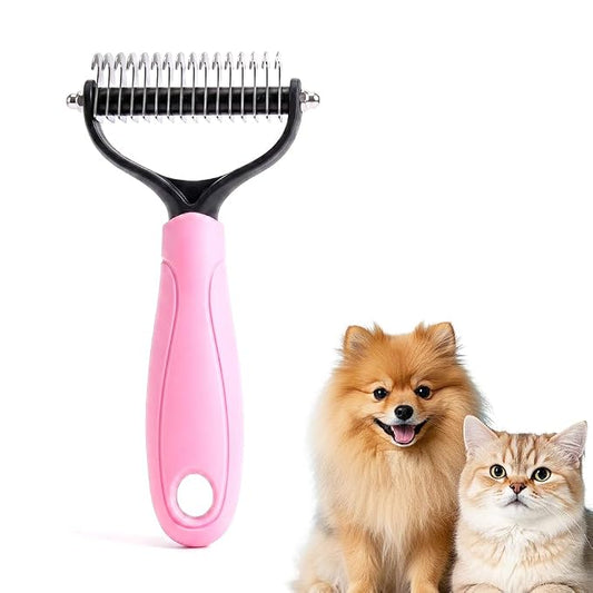 Pet Grooming Tool, 2026 New Undercoat Rake Deshedding Brush for Dogs & Cats, Double Sided Dematting Comb for Detangling Long Matted Fur (Pink, Large)