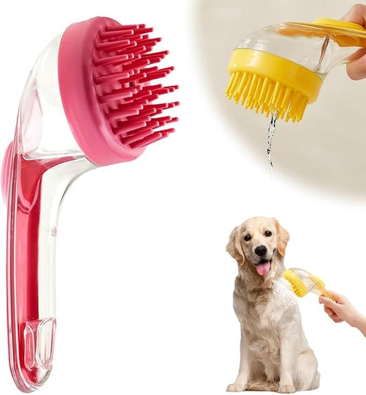 Pet Bath Brush with Shampoo Dispenser, 2026 New Dog Bath Brush Soft Silicone Bristle for Bathing Pets Grooming Massage Brush (pink)