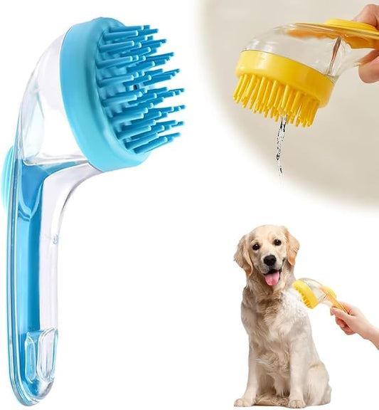 Pet Bath Brush with Shampoo Dispenser, 2026 New Dog Bath Brush Soft Silicone Bristle for Bathing Pets Grooming Massage Brush (blue)
