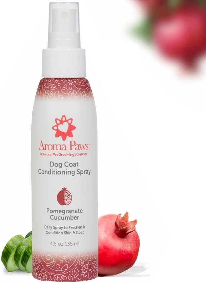 Scented Dog Coat Spray – Cleansing, Conditioning, Moisturizing – Toxin Free, Healthy Ingredients – Aromatic Grooming Puppy Spray – Loosens Knots, Tangles – 4.5 Oz., Pomegranate Cucumber