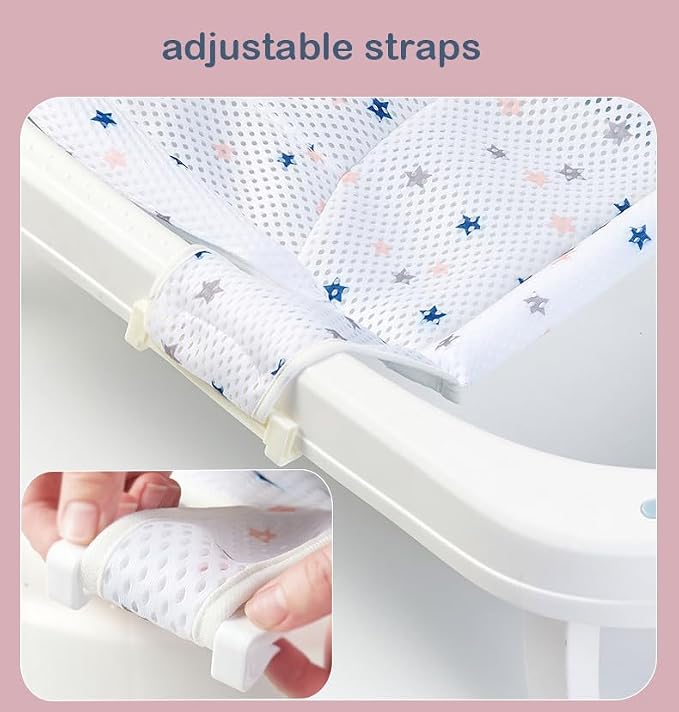 Baby Flotation Bath Cushion Infant Bath Seat Support Net Newborn Bathtub Mesh Pad with Pillow Baby Shower Lie Seat Toddler Bathing Shower Breathable Mat for 0-24 Months