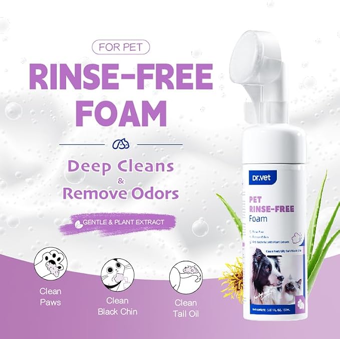 Paw Cleaner for Dogs & Cats, No-Rinse Foaming Pet Foot Washer for Dirty, Muddy Paws, Gentle, Fragrance-Free, pH Balanced Foaming Cleanser with Silicone Bristle Brush, 5 fl oz