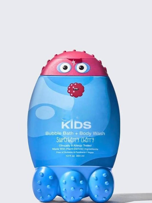 Raw Kids 2-in-1 Bubble Bath & Body Wash for Kids – Superberry Cherry Scent – Gentle Cleansing & Hydrating Formula – Leaves Skin Soft & Squeaky Clean – Ages 3+ – 12 oz