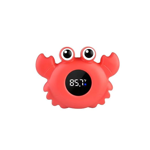 Baby Bath Thermometer, Digital Tube Floating Thermometer, Temp Warning Water Temperature Thermometer, Cute Cartoon Water Temperature Monitoring for Newborns, Infants (Crab Red)