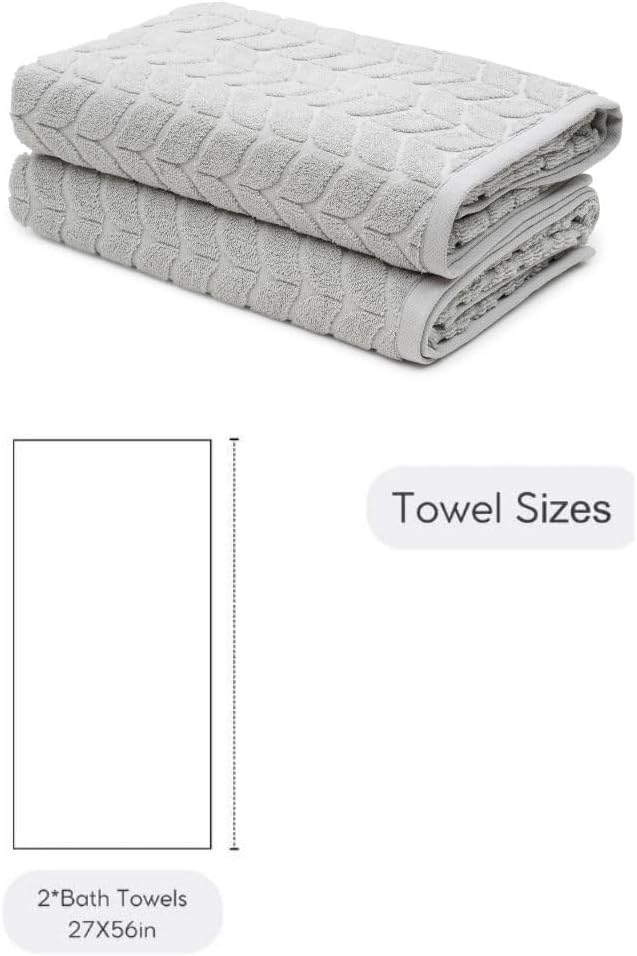 BAGNO MILANO Turkish Cotton Bath Towels, Hand Towels - Soft Plush Jacquard Collection - Highly Absorbent Towel Set (Light Grey, 2 pcs Bath Towel Set)