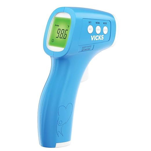 Vicks Non-Contact Infrared Thermometer for Forehead, Food & Bath, No-Touch Forehead Thermometer for Adults and Kids, Fast, Reliable and Accurate, Blue