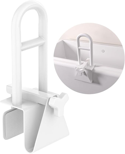 Adjustable Bathtub Safety Rail, YuanDe 17 x 6 Inch Stainless Steel Tub Handle Grab Bar, Heavy-Duty Clamp-On Bath Handle for Elderly Seniors, Disabled & Injury Recovery (300 lbs), White
