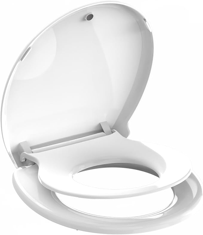 Round Toilet Seat with Built-In Toddler Seat, 2-in-1 Potty Training Toilet Seat for Adults & Kids, Soft Close, Magnetic Child Seat, Quick Release & Easy Clean, Fits Standard Round Toilets, White