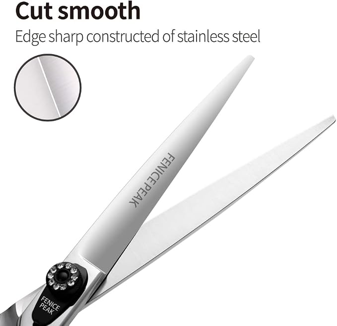 7.5'' Dog Straight Scissors For Grooming Pet Hair Cutting Shears 440C Stainless Steel Black Non-Slip Handle Sharp Blades Professional Pet Trimming Scissors for Cats