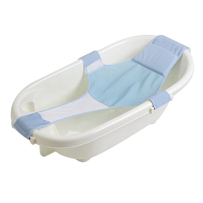 Baby Bath Seat Support Net, Soft Bathtub Sling Mesh, Infant Bathing Pillow for Tub, First Year Bath Time Needs, with Backrest Adjustable Latch, for Newborn Boy Girl to Toddler