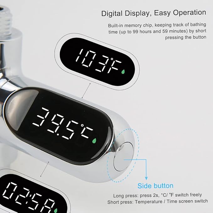 Water Bath Thermometer LED Digital Shower Temperature Display 5~85℃ Baby Bath Water Thermometer Celsius/Fahrenheit Display 360° Rotating Screen for Kids Adults Home Kitchen Bathroom