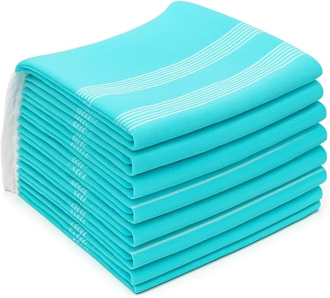 HAVLULAND Turkish Beach Towel Set of 6 Oversized 72x40 100% Turkish Cotton | Hammam Peshtemal, Sand Free, Quick-Dry, Absorbent Bath Towel | Lightweight & Compact for Travel, Pool, Gym, Spa - Turquoise