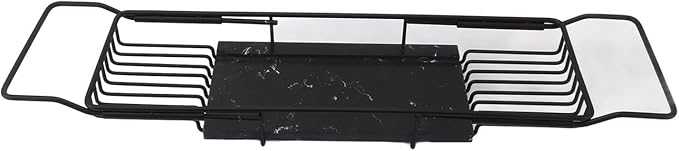Metal Marble Bathtub Rack, Bathtub Caddy Tray Stainless Steel Shower Caddy Tray with Extending Sides, Bathroom Trays (Black)
