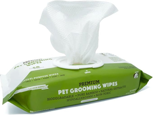 Doggy Do Good - Extra Large Pet Wipes - 60 Count - Lavender Scent - Hypoallergenic Dog Grooming Wipes - Pure Bamboo Natural Plant-Based Deodorizing Bath Wipes for Dogs - Vegan - 1-Pack