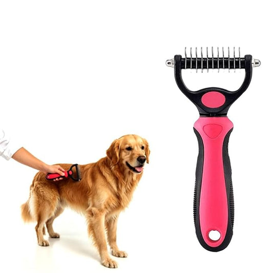 Deshedding Brush for Dogs and Cats: Undercoat Rake Pet Brush for Long Hair - Dematting Comb Removes Tangles Knots and Loose Fur, Grooming Tool for Thick Coats (pink, M)