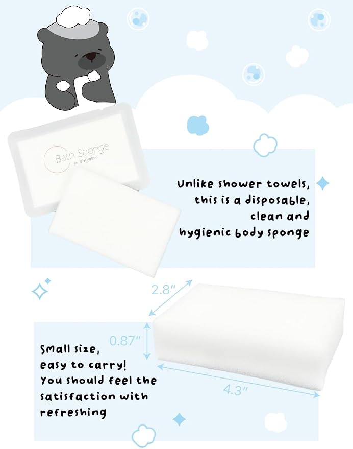 Disposable Bath Sponge White 24Pack / Easy to Carry Anytime, Anywhere/Travel, Camping, Clean Shower Supplies