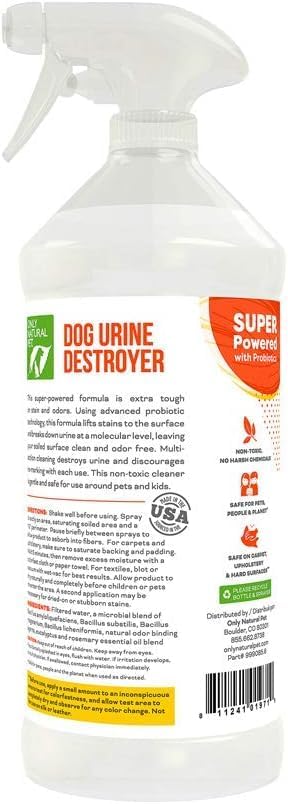 Only Natural Pet Enzyme Powered Stain & Odor Eliminator - Urine Destroyer for Dogs - Pet Urine Cleaner & Deodorizer - Hardwood Floors, Carpets & Upholstery - Eucalyptus & Rosemary - 32 fl oz - 2 Pack