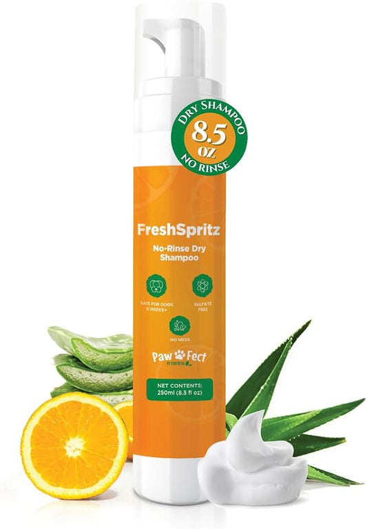 FreshSpritz Waterless Foaming Pet Shampoo with Aloe, No-Rinse Wash for Dogs, Cats & Small Pets - for Odor & Dander, Non-Sticky, Plant-Based Scent, Fast-Drying Grooming Foam - 250ml 8.5 fl oz