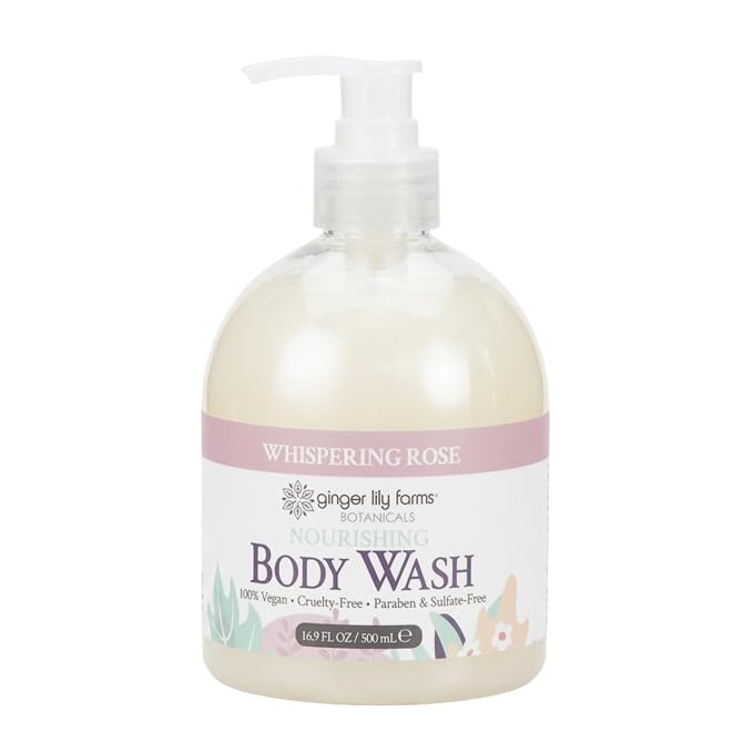 Ginger Lily Farms Botanicals Nourishing Body Wash, 100% Vegan & Cruelty-Free, Whispering Rose Scent, 16.9 Fl Oz